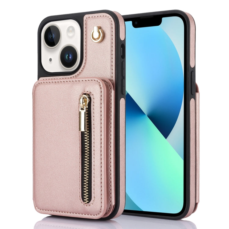 YM006 Skin Feel Zipper Card Bag Phone Case with Dual Lanyard