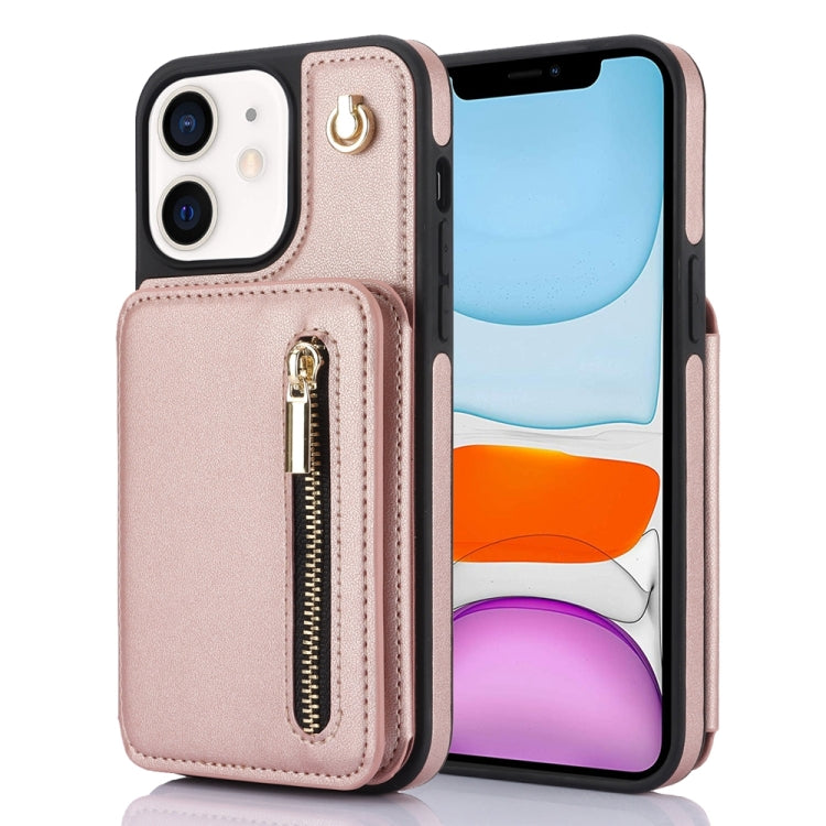 YM006 Skin Feel Zipper Card Bag Phone Case with Dual Lanyard