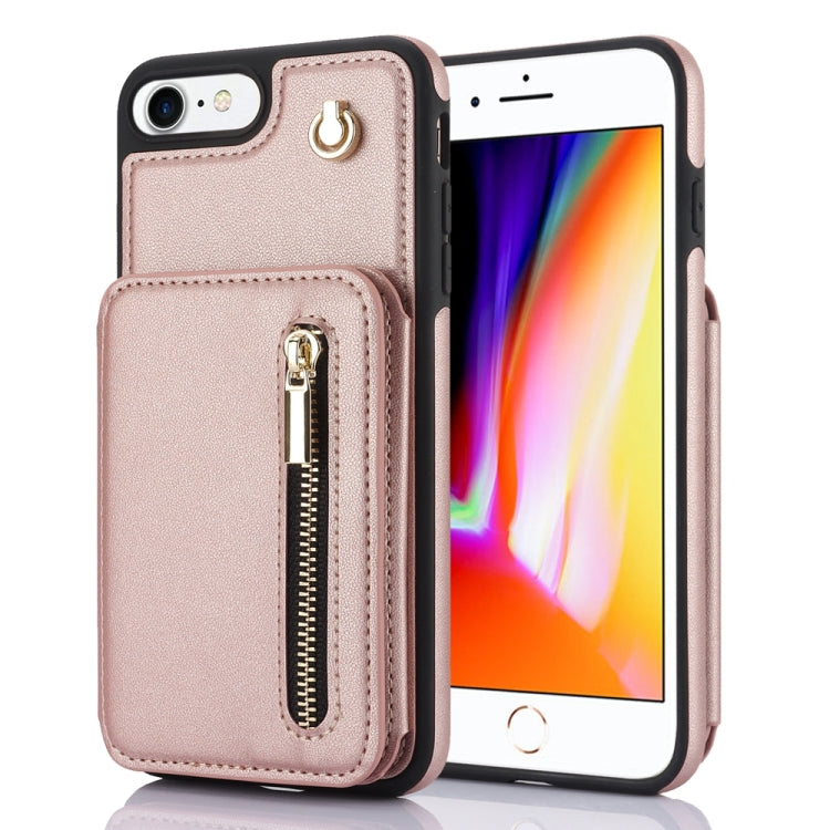 YM006 Skin Feel Zipper Card Bag Phone Case with Dual Lanyard