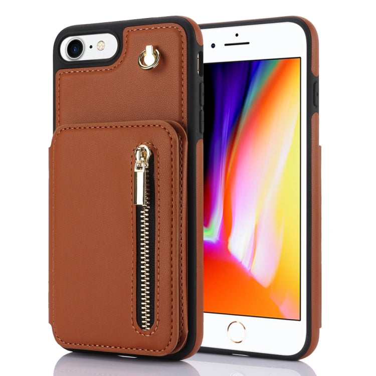 YM006 Skin Feel Zipper Card Bag Phone Case with Dual Lanyard