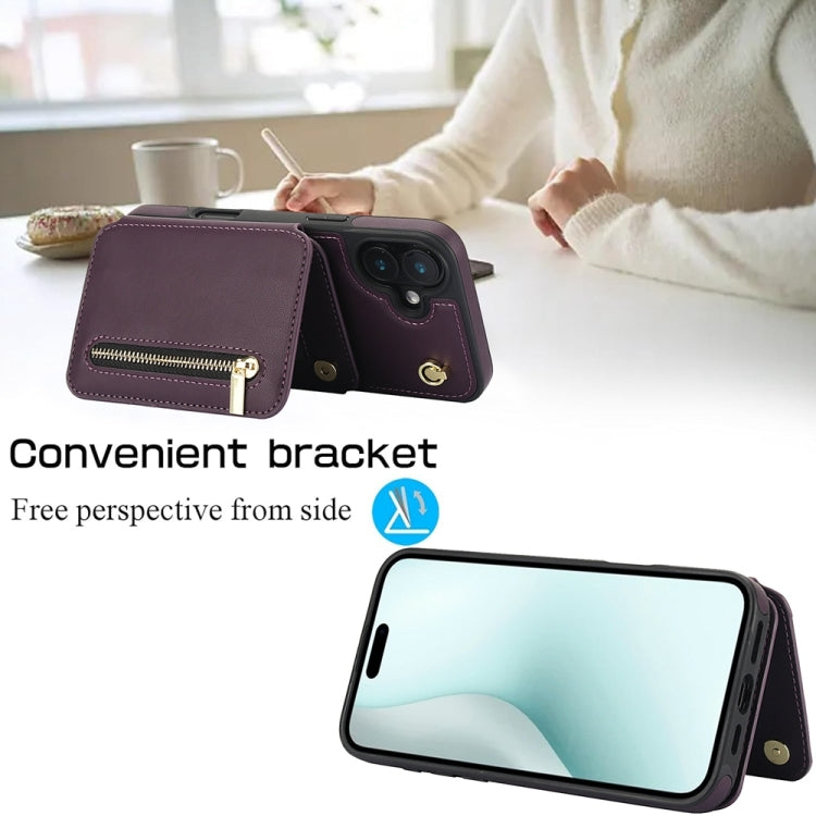 YM006 Skin Feel Zipper Card Bag Phone Case with Dual Lanyard