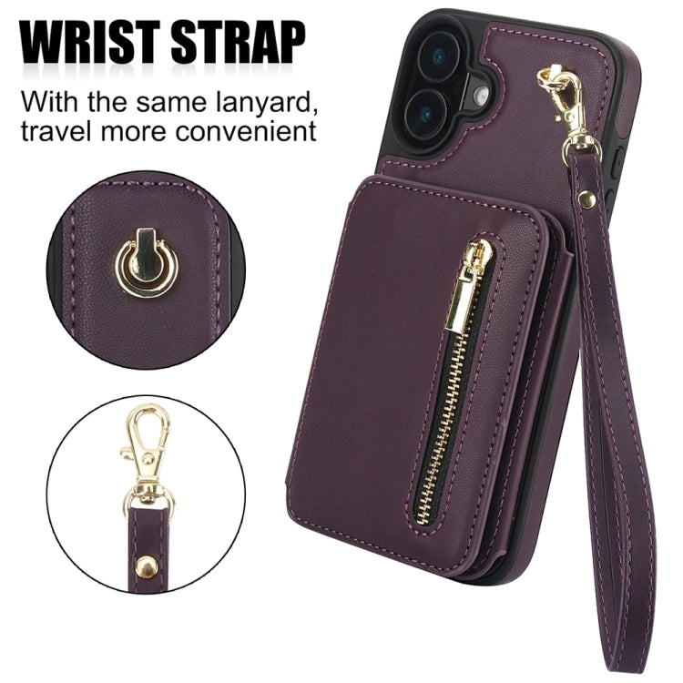 YM006 Skin Feel Zipper Card Bag Phone Case with Dual Lanyard