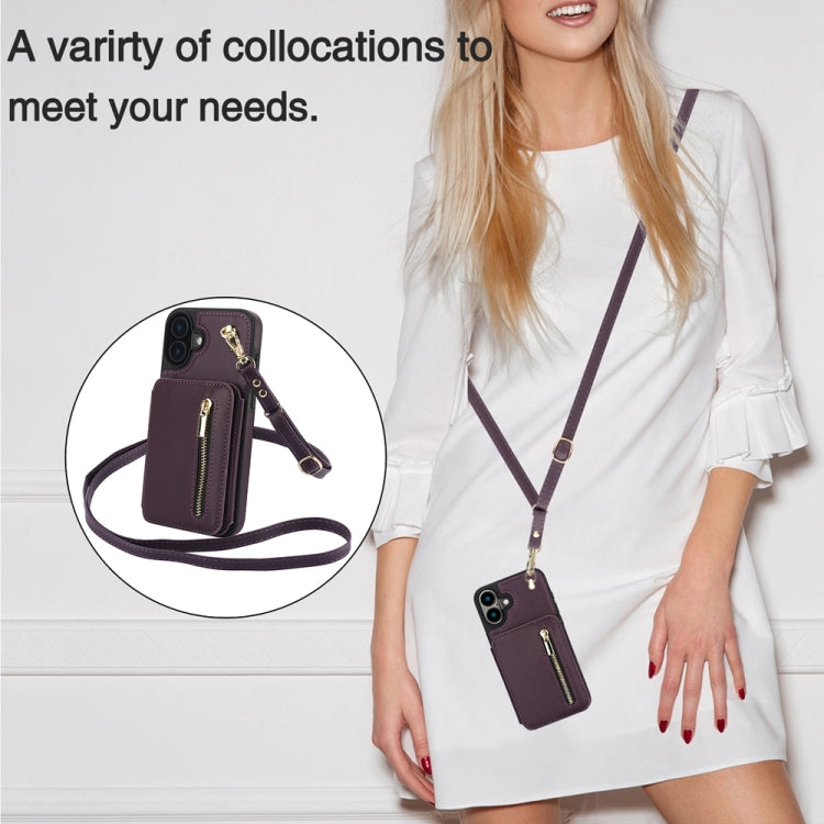 YM006 Skin Feel Zipper Card Bag Phone Case with Dual Lanyard