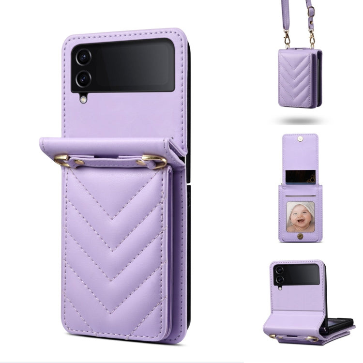 Rhombic Folding Leather Phone Case with Long Lanyard