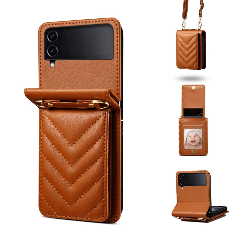 Rhombic Folding Leather Phone Case with Long Lanyard