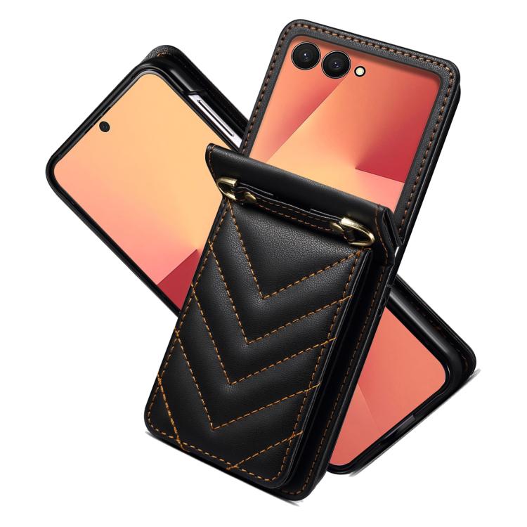 Rhombic Folding Leather Phone Case with Long Lanyard