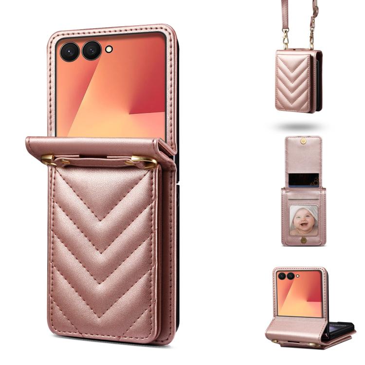 Rhombic Folding Leather Phone Case with Long Lanyard