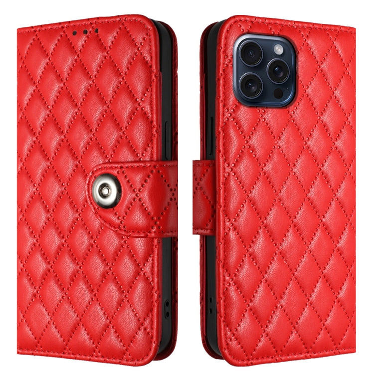 Rhombic Texture Flip Leather Phone Case with Lanyard