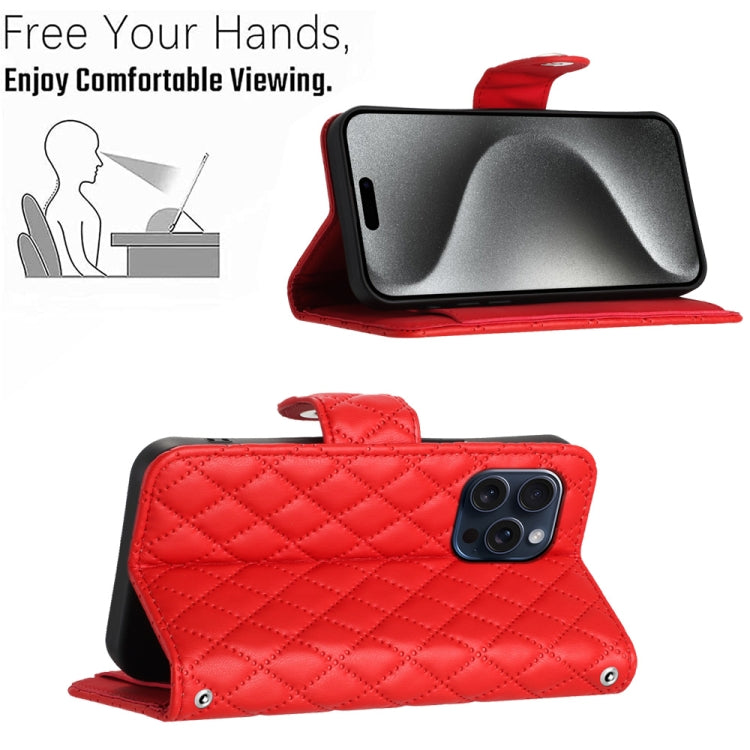 Rhombic Texture Flip Leather Phone Case with Lanyard