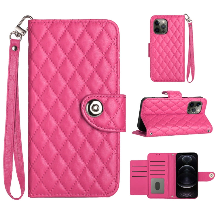 Rhombic Texture Flip Leather Phone Case with Lanyard