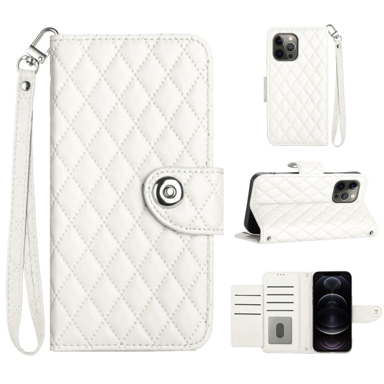 Rhombic Texture Flip Leather Phone Case with Lanyard
