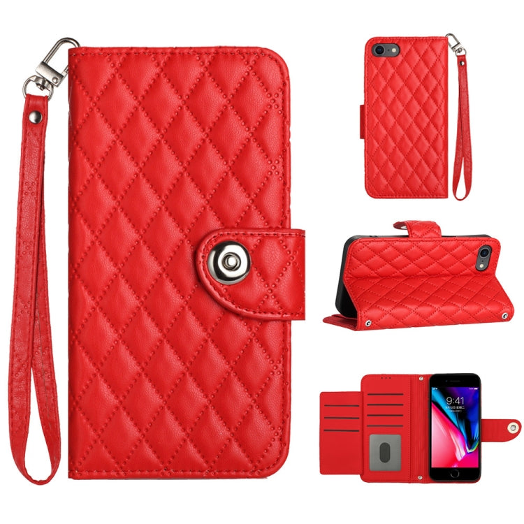 Rhombic Texture Flip Leather Phone Case with Lanyard