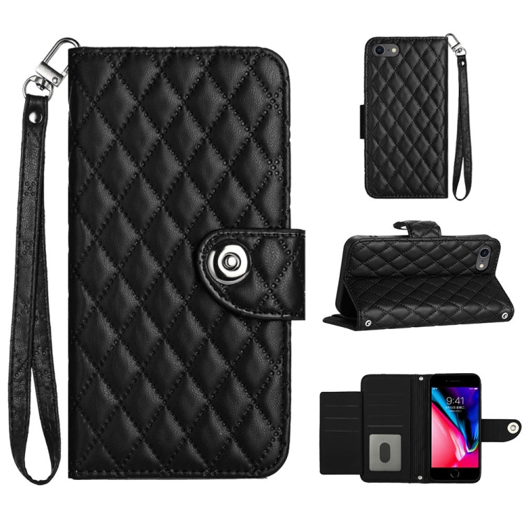 Rhombic Texture Flip Leather Phone Case with Lanyard