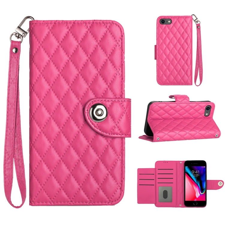 Rhombic Texture Flip Leather Phone Case with Lanyard