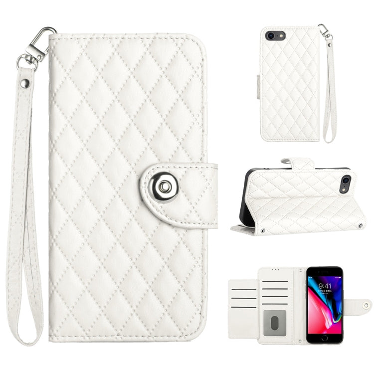 Rhombic Texture Flip Leather Phone Case with Lanyard