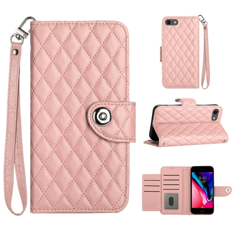 Rhombic Texture Flip Leather Phone Case with Lanyard