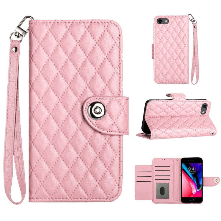 Rhombic Texture Flip Leather Phone Case with Lanyard