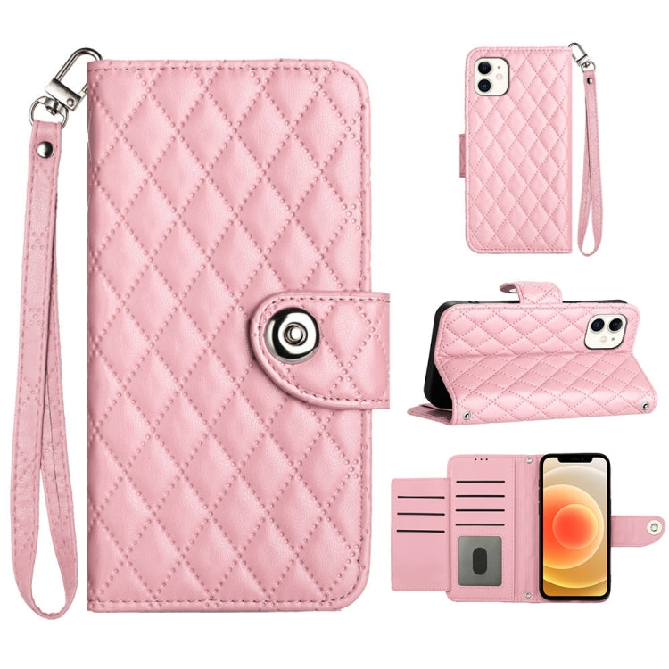 Rhombic Texture Flip Leather Phone Case with Lanyard