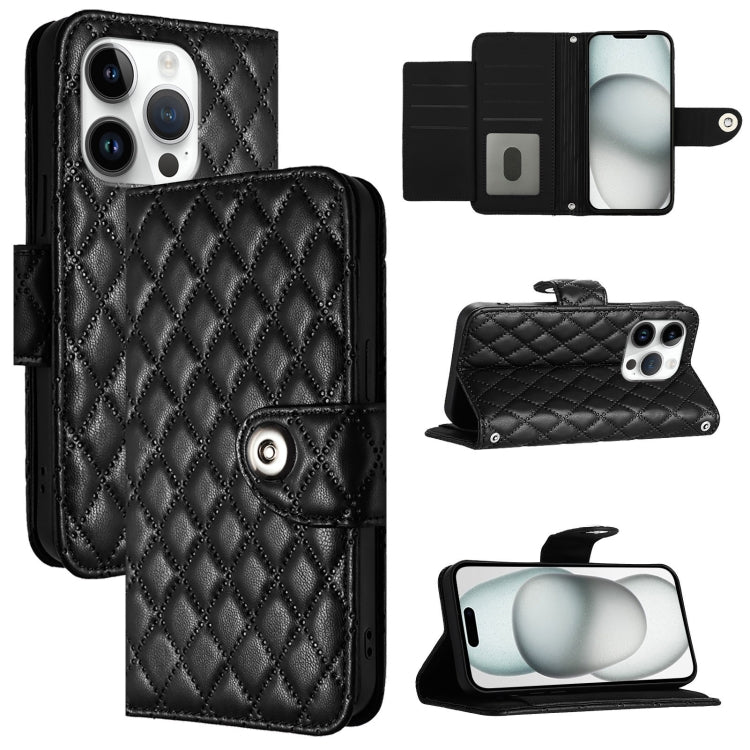 Rhombic Texture Flip Leather Phone Case with Lanyard