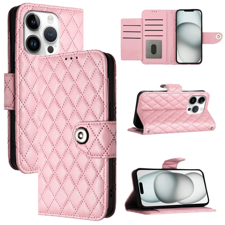 Rhombic Texture Flip Leather Phone Case with Lanyard
