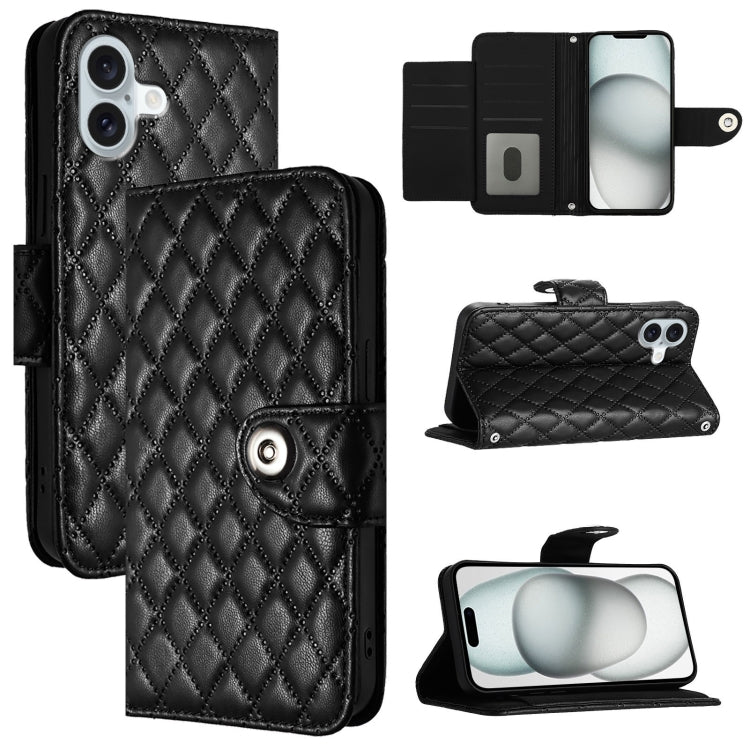 Rhombic Texture Flip Leather Phone Case with Lanyard