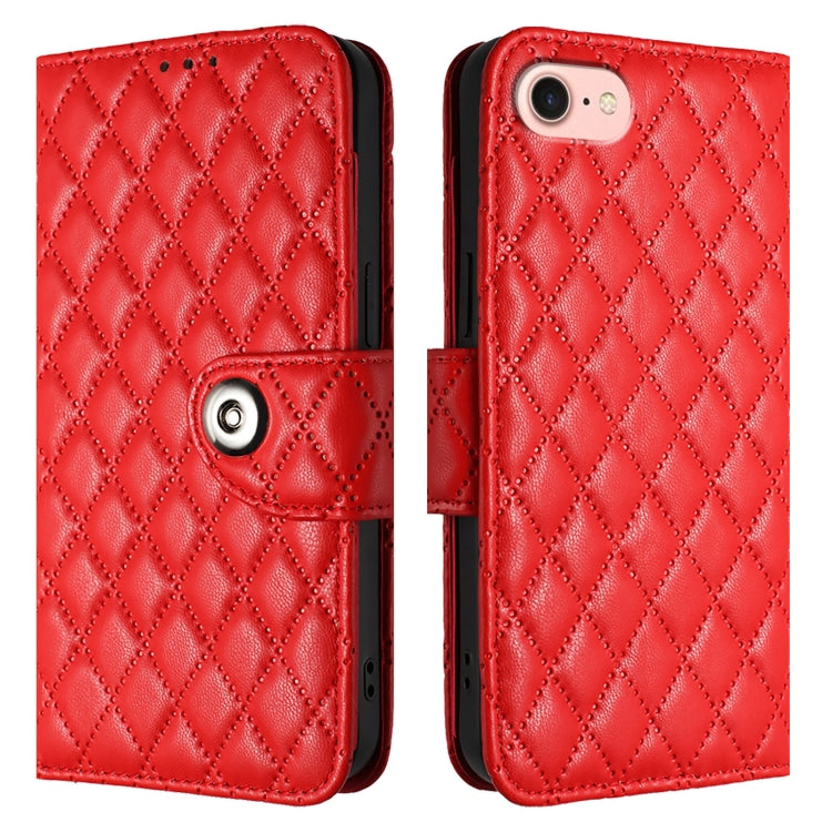 Rhombic Texture Flip Leather Phone Case with Lanyard