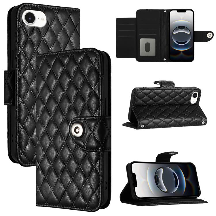 Rhombic Texture Flip Leather Phone Case with Lanyard