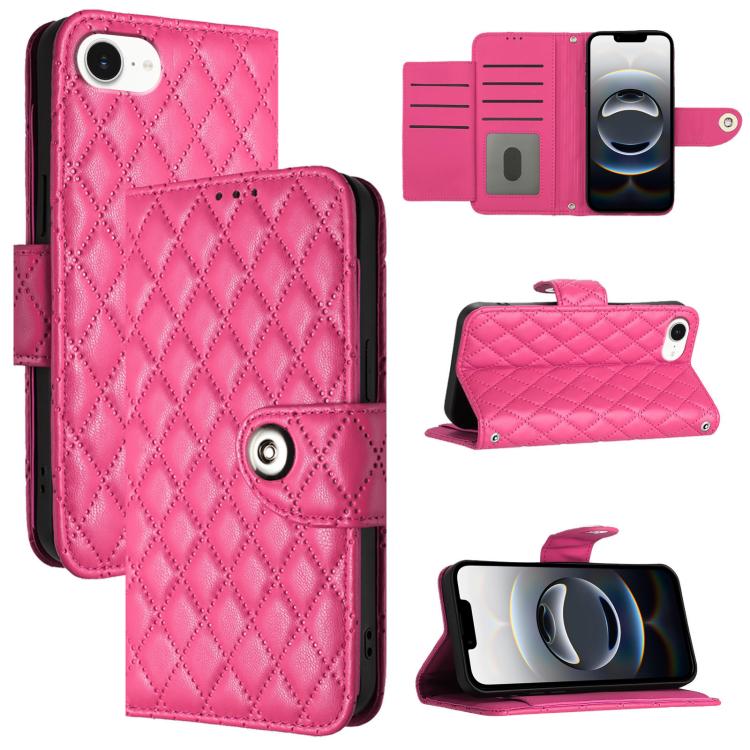 Rhombic Texture Flip Leather Phone Case with Lanyard