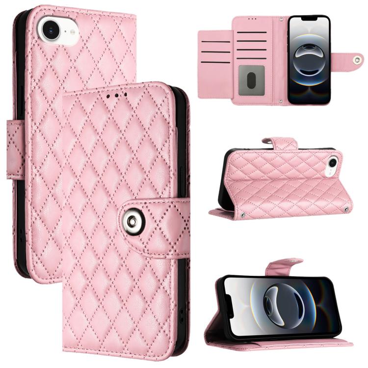 Rhombic Texture Flip Leather Phone Case with Lanyard