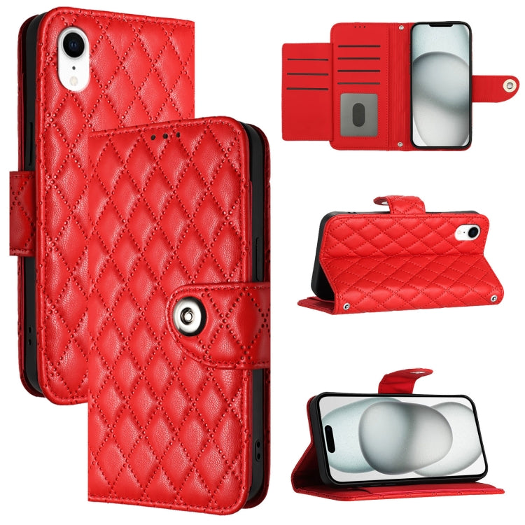 Rhombic Texture Flip Leather Phone Case with Lanyard