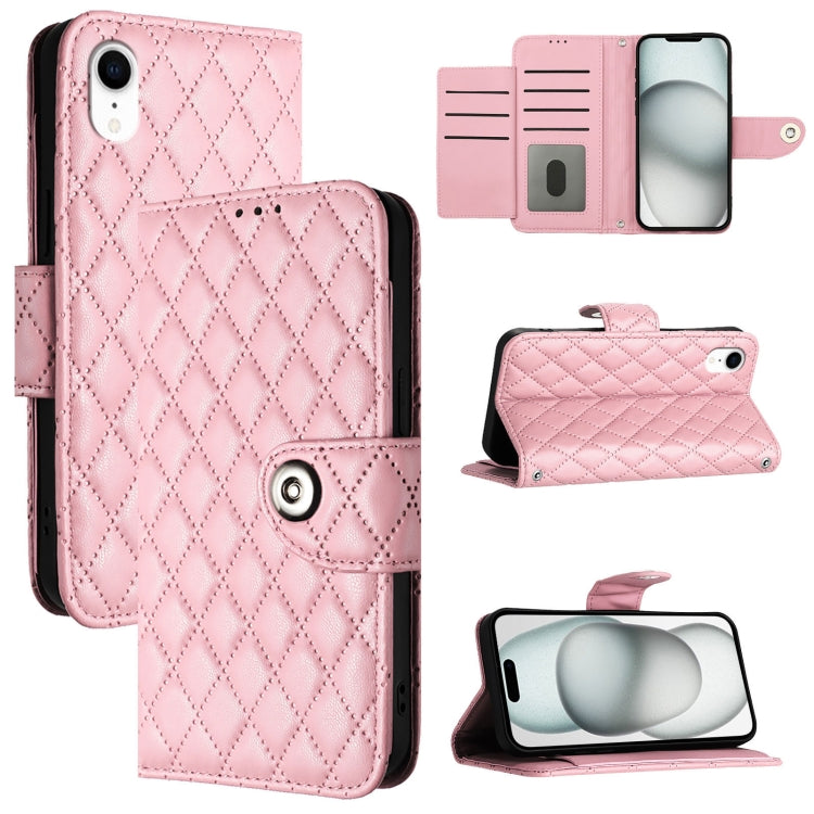 Rhombic Texture Flip Leather Phone Case with Lanyard