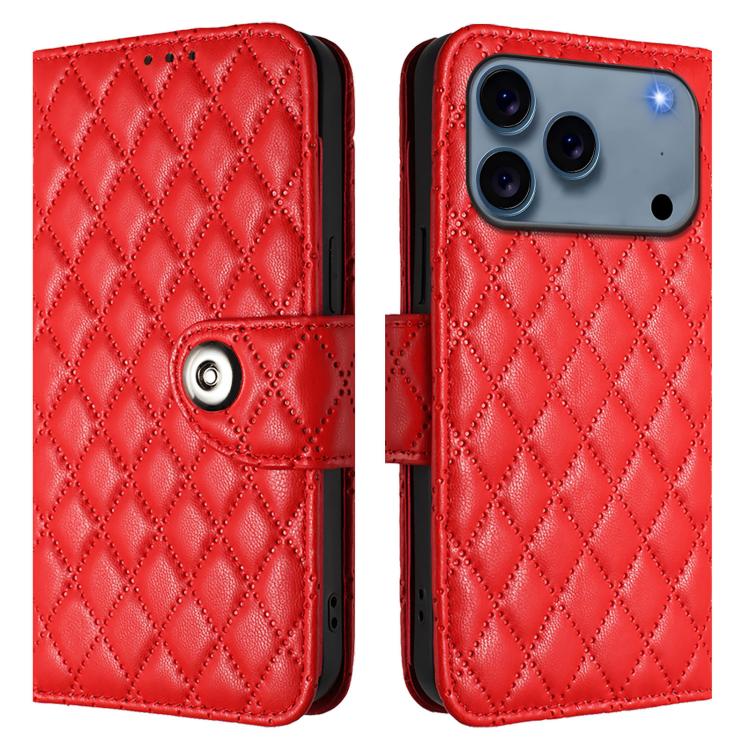 Rhombic Texture Flip Leather Phone Case with Lanyard
