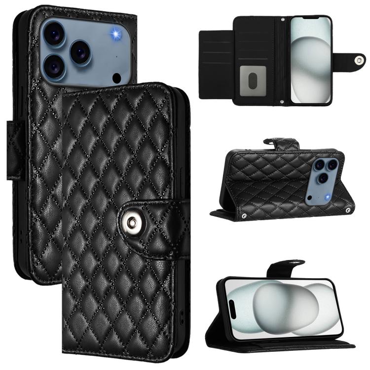 Rhombic Texture Flip Leather Phone Case with Lanyard
