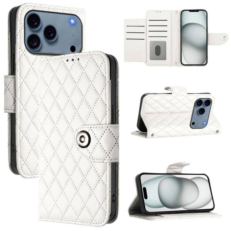 Rhombic Texture Flip Leather Phone Case with Lanyard