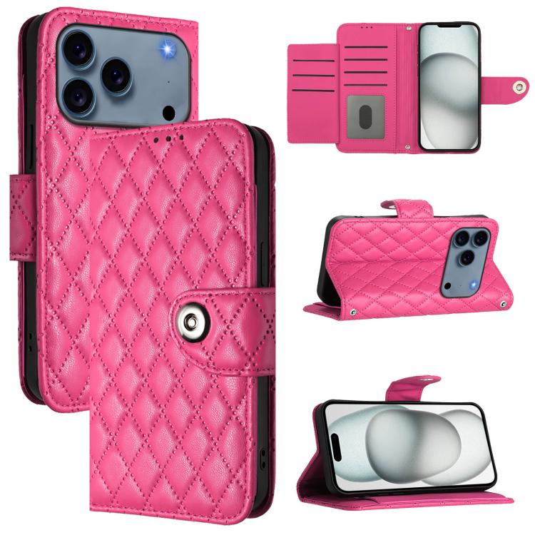 Rhombic Texture Flip Leather Phone Case with Lanyard