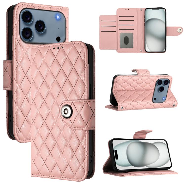 Rhombic Texture Flip Leather Phone Case with Lanyard