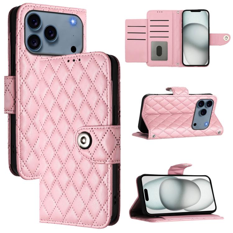 Rhombic Texture Flip Leather Phone Case with Lanyard