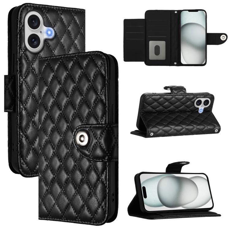 Rhombic Texture Flip Leather Phone Case with Lanyard