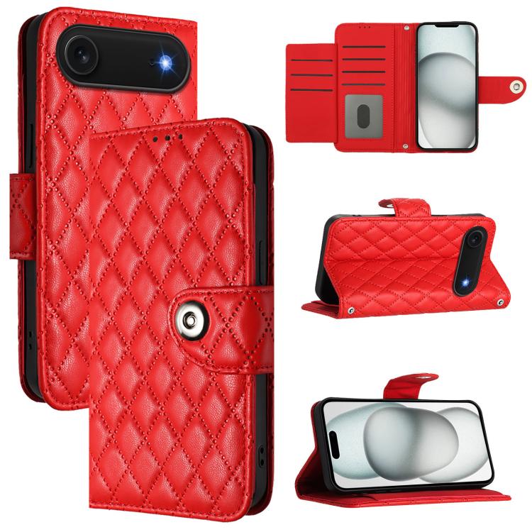 Rhombic Texture Flip Leather Phone Case with Lanyard
