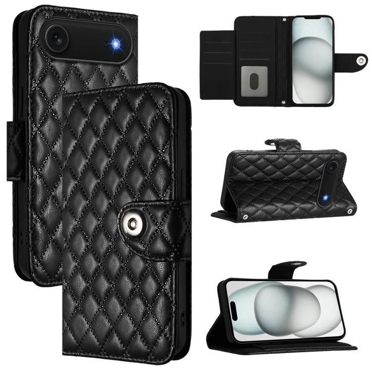 Rhombic Texture Flip Leather Phone Case with Lanyard