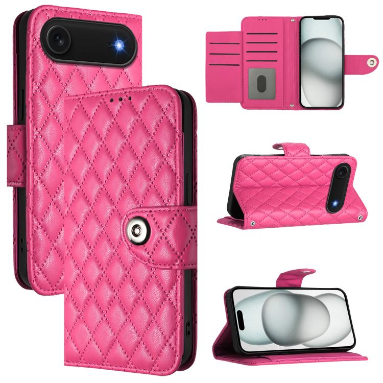 Rhombic Texture Flip Leather Phone Case with Lanyard