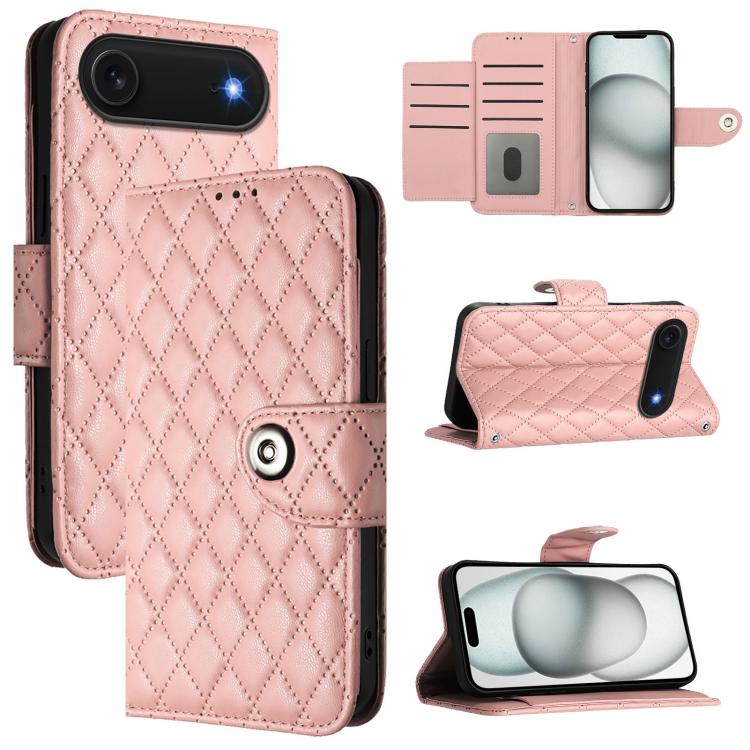 Rhombic Texture Flip Leather Phone Case with Lanyard