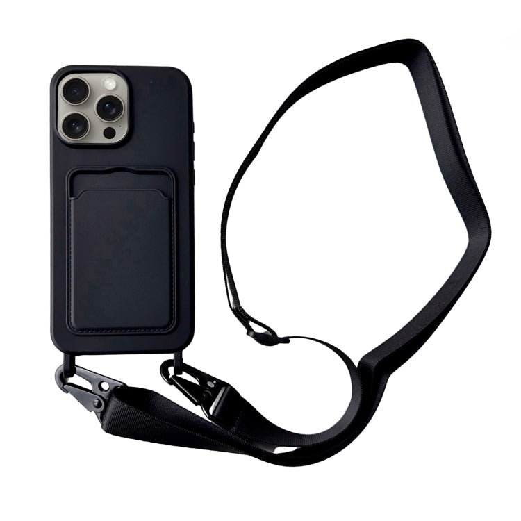 Card Slot Liquid Silicone Phone Case with Lanyard, For iPhone 15 Pro Max