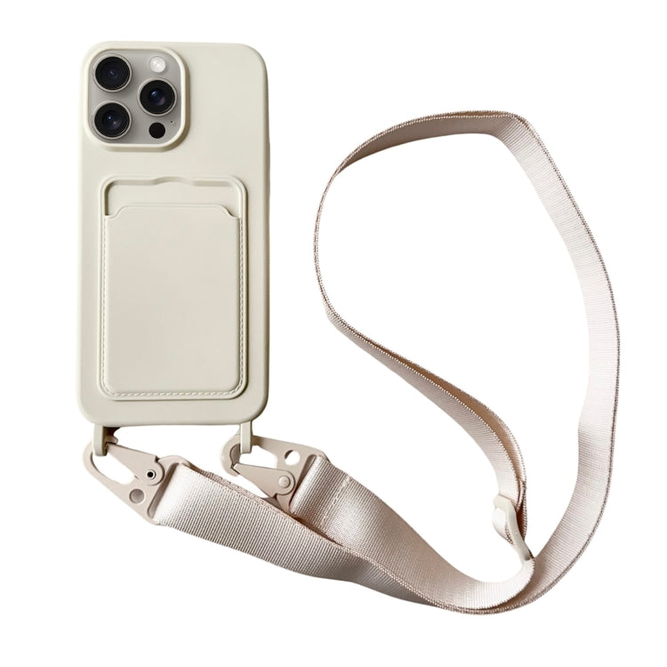 Card Slot Liquid Silicone Phone Case with Lanyard, For iPhone 15 Pro Max