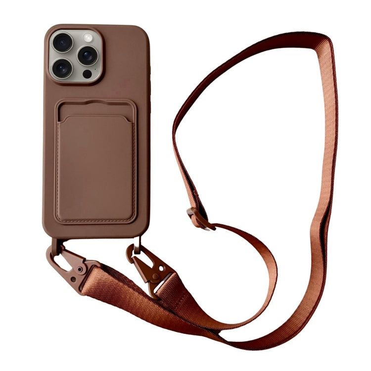 Card Slot Liquid Silicone Phone Case with Lanyard, For iPhone 15 Pro Max