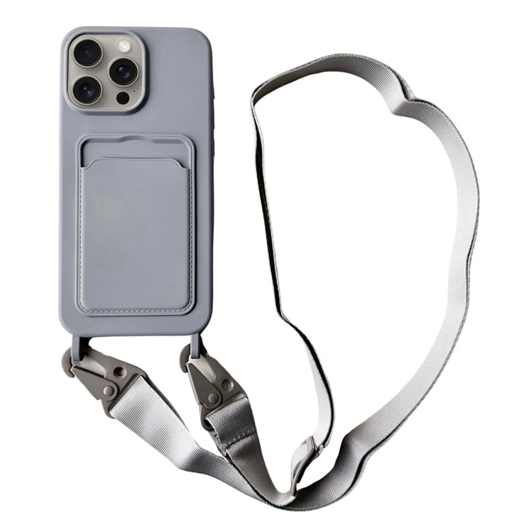 Card Slot Liquid Silicone Phone Case with Lanyard, For iPhone 15 Pro Max