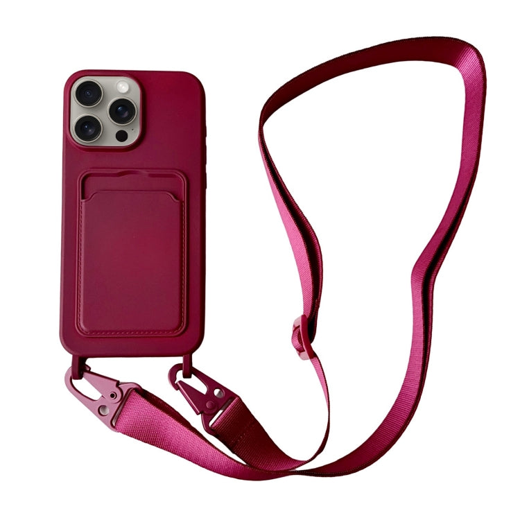 Card Slot Liquid Silicone Phone Case with Lanyard, For iPhone 15 Pro Max