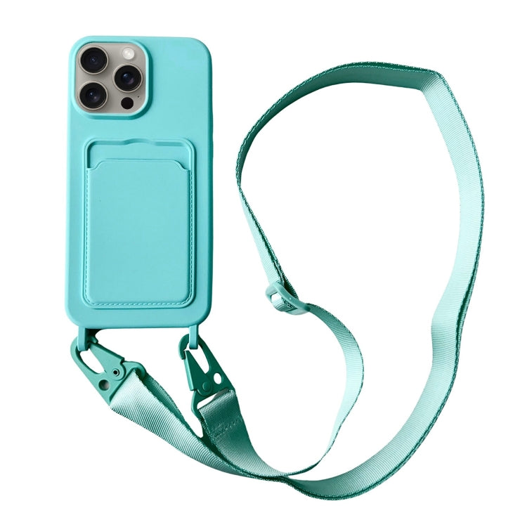 Card Slot Liquid Silicone Phone Case with Lanyard, For iPhone 15 Pro Max