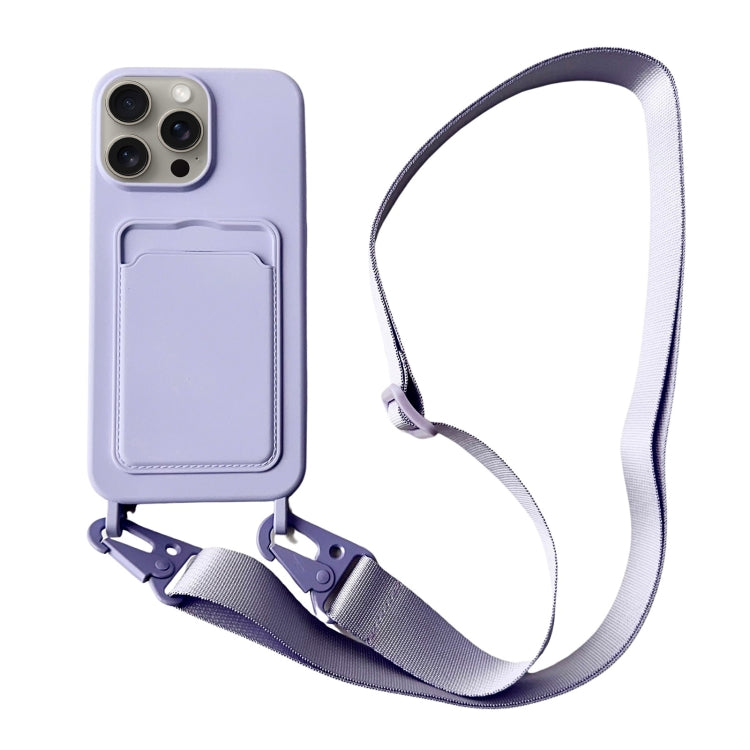 Card Slot Liquid Silicone Phone Case with Lanyard, For iPhone 15 Pro Max