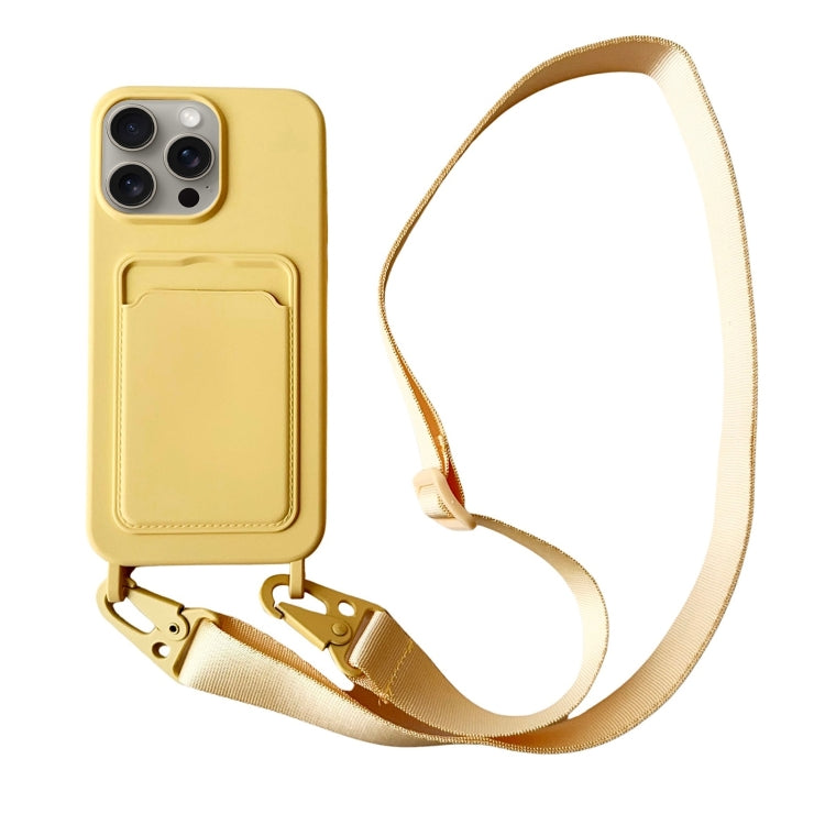 Card Slot Liquid Silicone Phone Case with Lanyard, For iPhone 15 Pro Max